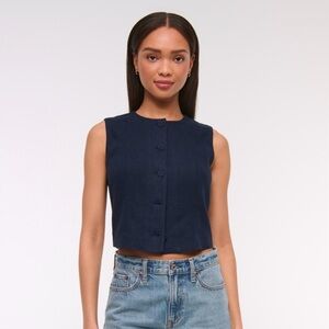 Cropped Linen-Blend Button-Through Vest NWT